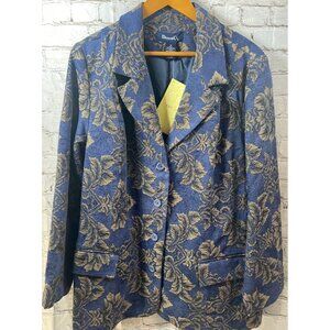 Denim & Co Tapestry Blazer Jacket Plus Sz 1X Longline Purple Gold Floral Classy
